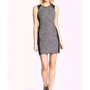 Eileen Fisher Tweed Dress Sz M New Black Sleeveless Sheath Colorblock Mini $298